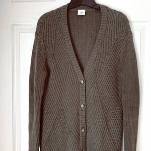 CARDIGAN SWEATER  Longer Length CABI Button Front Interesting Weave